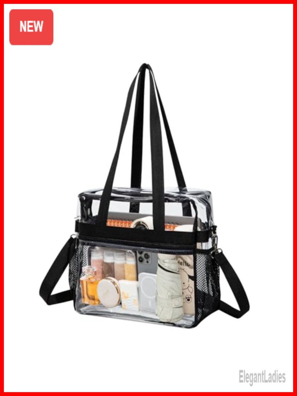 Clear PVC Transparent Tote Bag Waterproof Stadium Approved Crossbody Adjustable